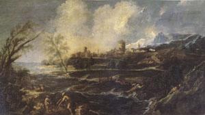 Landscape with a Man Moving a barrel beside the Shore (mk05), MAGNASCO, Alessandro